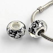 Large Hole Resin European Beads, with Platinum Tone Brass Double Cores, Rondelle, White, 14x9mm, Hole: 5mm(OPDL-Q128-08J)