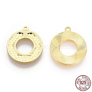925 Sterling Silver Pendants, Donut Charms, Nickel Free, with S925 Stamp, Real 18K Gold Plated, 15x13x1mm, Hole: 1mm(CHS-T004-55G)