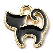 Alloy Charms, with Enamel, Golden, Cadmium Free & Nickel Free & Lead Free, Cat Shape Charms, Black, 13x13x1.5mm, Hole: 1.8mm(ENAM-L042-05G-02)