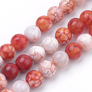 Natural Weathered Agate Beads Strands, Dyed, Round, Orange Red, 8mm, Hole: 1mm, about 50pcs/strand, 15.7 inch(39.8cm)(G-S249-07-8mm)