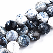 Natural Fire Crackle Agate Beads Strands, Dyed, Round, Faceted, Prussian Blue, 13~14mm, Hole: 1.6mm, about 28~29pcs/strand, 15.16~15.55 inch(38.5~39.5cm)(G-N326-92)
