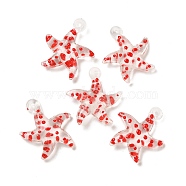 Handmade Lampwork Pendants, Bumpy, Starfish, Clear, 35~38x31~32x8~9mm, Hole: 2~4mm(LAMP-G162-07B)