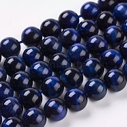 Natural Blue Tiger Eye Beads Strands, Dyed & Heated, Round, Midnight Blue, 10mm, Hole: 1mm, about 19pcs/strand, 7.8 inch(G-G099-10mm-13)