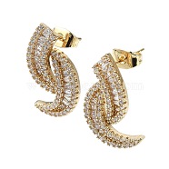Double Horn Shape Brass Micro Pave Cubic Zirconia Stud Earrings, Long-Lasting Plated, Golden, 22x14mm(EJEW-D098-12G)