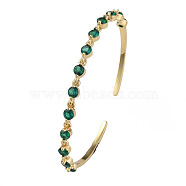 Cubic Zirconia Flat Round Open Cuff Bangle, Real 18K Gold Plated Brass Jewelry for Women, Green, Inner Diameter: 2-1/4 inch(5.7cm)(BJEW-N012-032D)
