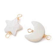 2Pcs 2 Styles Natural Freshwater Shell Connector Charms, Light Gold, Star & Moon Links, WhiteSmoke, 14~17x10.5~12x2.5~3.5mm, Hole: 2mm, 1pc/style(PALLOY-JF02440-01)