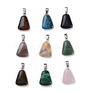Trapezoid Natural & Synthetic Mixed Gemstone Pendants, with Platinum Tone Brass Findings, Mixed Dyed and Undyed, 24~25.5x16.5~17x5~6mm, Hole: 2x7mm(G-Q359-M)