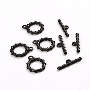 304 Stainless Steel Toggle Clasps, Ring, Electrophoresis Black, Ring: 19x16x2.5mm, Hole: 1.6mm, Bar: 22x6x2.5mm, Hole: 1.6mm(STAS-D142-05A-B)