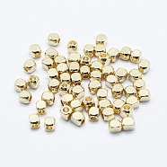 Brass Beads, Long-Lasting Plated, Real 18K Gold Plated, Nickel Free, Cube, 2.5x2.5x3mm, Hole: 1mm(X-KK-G331-50G-3x3-NF)