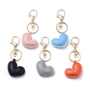 PU Leather Keychains, with Alloy Swivel Key Clasps and Iron Rings, Heart, Golden, Mixed Color, 109mm(KEYC-JKC00213-M)
