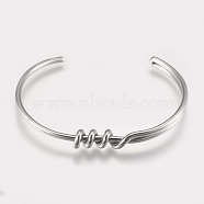 201 Stainless Steel Cuff Bracelets, Stainless Steel Color, 1-5/8 inchx2-1/2 inch(4.05x6.35cm), 2~8mm(STAS-K182-19P)