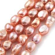 Natural Cultured Freshwater Pearl Beads Strands, Two Sides Polished, Grade 3A+, Coral, 7~8mm, Hole: 0.6mm, about 20~22pcs/strand, 7.28''(18.5cm)(PEAR-P062-28C)