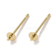 Brass Studs Earrings Finding, Lead Free & Cadmium Free, Round, Real 24K Gold Plated, 13.5x3mm, Pin: 12x1mm & 1mm(KK-K383-02A-G)