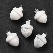Natural Howlite Pendants, with Rack Plating Brass Findings, Cadmium Free & Lead Free, Real Platinum Plated, Acorns, 29x20~21mm, Clasp: 5x4mm(G-M393-01P-10)
