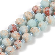 Natural Shoushan Stone Beads Strands, Faceted, Rondelle, with Seed Beads, 7.5~8x6.5mm, Hole: 1.4mm, about 45~46pcs/strand, 15.75''(40cm)(G-H057-A17-01)