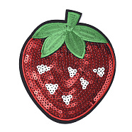 Computerized Embroidery Cloth Iron On Patches, with Paillette, Costume Accessories, Appliques, Strawberry, FireBrick, 149x121x1.5mm(FIND-T030-119)