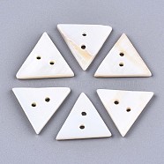2-Hole Freshwater Shell Buttons, Triangle, Seashell Color, 17~18x19~20x2mm, Hole: 1.6mm(SHEL-S276-139)