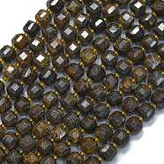 Natural Bronzite Beads Strands, with Seed Beads, Faceted Table Cut Cube, 8x8x8mm, Hole: 0.6mm, about 38pcs/strand, 15.35''(39cm)(G-K389-A60-01)