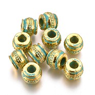 Alloy Beads, Rondelle, Lead Free & Cadmium Free, Golden & Green Patina, 9x7.3mm, Hole: 3.7mm(PALLOY-L222-064GGP-RS)
