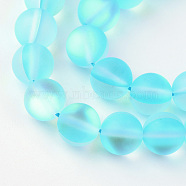 Synthetic Moonstone Beads Strands, Holographic Beads, Dyed, Frosted, Round, Deep Sky Blue, 8mm, Hole: 1mm, about 45~47pcs/strand, 14~15 inch(X-G-R375-8mm-A04)