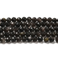Natural Silver Sheen Obsidian Beads Strands, Round, Faceted, 4mm, Hole: 0.7mm, about 92pcs/strand, 15.43''(39.2cm)(G-E608-A02-C)