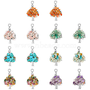 28Pcs 7 Styles Chakra Alloy European Dangle Charms, Large Hole Pendant, with Natural & Synthetic Gemstone Chip Beads, Tree, Antique Silver, 28~38x24x3~5mm, Hole: 4~4.5mm, 4pcs/style(G-FH0001-81)