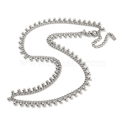 304 Stainless Steel Round Ball Charms Link Chain Necklaces, Stainless Steel Color, 15.35 inch(39cm)(NJEW-G119-01P)