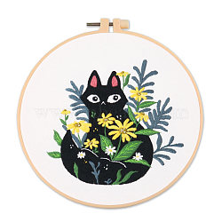 DIY Embroidery Kits, Including Printed Cotton Fabric, Embroidery Thread & Needles, Imitation Bamboo Embroidery Hoop, Cat Pattern, 200mm(PW22070168294)