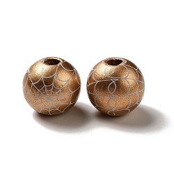Halloween Printed Spider Webs Colored Wood European Beads, Large Hole Beads, Round, Dark Goldenrod, 16mm, Hole: 4mm(WOOD-K007-04D)