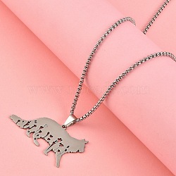 304 Stainless Steel Hollow Cat Shaped Pendant Box Chain Necklaces, Stainless Steel Color, 23.58 inch(59.9cm)(NJEW-M086-06P)