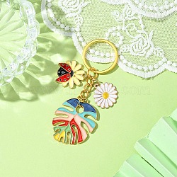 Alloy Enamel Keychain, with Iron Findings, Flower & Leaf, Mixed Color, 8.5cm(KEYC-YW00060-01)