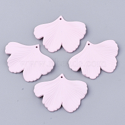 Spray Painted Acrylic Pendants, Rubberized Style, Ginkgo Leaf, Pink, 33x45x2mm, Hole: 1.4mm(X-MACR-S361-28G)