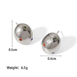 Stainless Steel Cubic Zirconia Oval Stud Earrings(DZ3227-2)