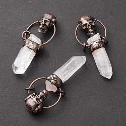 Natural Quartz Crystal Big Pointed Pendants, Rock Crystal, with Red Copper Tone Tin Findings, Lead & Nickel & Cadmium Free, Bullet, 55~65x31x13.5mm(G-M383-22R)