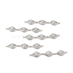 Brass Micro Pave Clear Cubic Zirconia Connector Charms, with Enamel, 3 Evil Eye Links, Platinum, White, 63x10x3.8mm, Hole: 1.4mm(KK-E068-VB395-1)