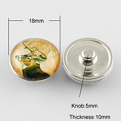 Brass Jewelry Snap Buttons, with Glass Cabochons, Flat Round, Platinum, Goldenrod, 18x10mm, Knob: 5mm(GLAA-S029-29)