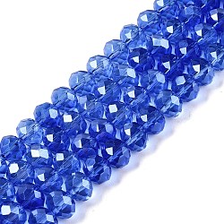 Electroplate Glass Beads Strands, Pearl Luster Plated, Faceted, Rondelle, Medium Blue, 8x6mm, Hole: 1mm, about 64~65pcs/strand, 40~41cm(EGLA-A044-T8mm-A31)