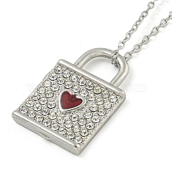 304 Stainless Steel Crystal Rhinestone Lock Pendant Necklaces, with Dark Red Enamel, Stainless Steel Color, 17.91 inch(45.5cm)(NJEW-I129-01P)