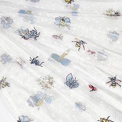 Insects Pattern Polyester Lace Embroidered Fabric for Dress, Clothing, White, 1250~1300x0.9mm(SENE-WH0003-26)