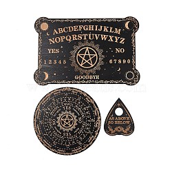 3Pcs 3 Styles Wood Pendulum Board, Dowsing Divination Board, for Witchcraft Wiccan Altar Supplies, Flat Round, Star, 112.5~317x89.5~209x4.5mm, 1pc/style(WICR-L001-01E)