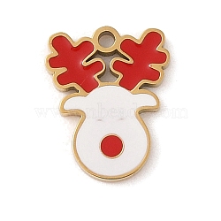 Christmas Theme Ion Plating(IP) 304 Stainless Steel Enamel Pendants, Golden, Deer Charm, Red, 12.5x10x1.5mm, Hole: 1.2mm(STAS-Z083-09G-05)