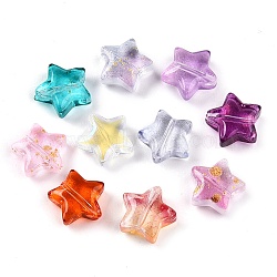 Transparent Glass Beads, Star, with Glitter Power, Mixed Color, 9.5~10x10x4~5mm, Hole: 0.9~1mm(GLAA-N001-76)