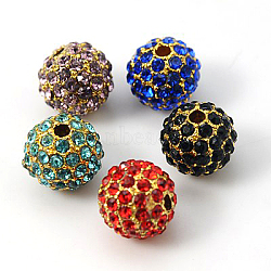 Alloy Rhinestone Beads, Grade A, Round, Golden Metal Color, Mixed Color, 10mm(RB-A034-10mm-G)