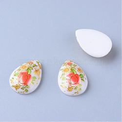 Printed Resin Cabochons, teardrop, White, 17~18x12~13x5mm(CRES-T003-13x18mm-09)