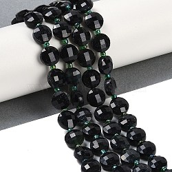 Natrual Black Jade Beads Strands, Faceted, Flat Round, with Seed Beads, 9.5~10x5~6mm, Hole: 1mm, about 32~34pcs/strand, 15.75~14.96 inch(38~40cm)(G-B094-A24-01)