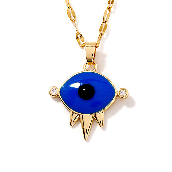 Evil Eye Brass Enamel Pendant Necklaces, Simple and Elegant, Golden, 15.75 inch(40cm)