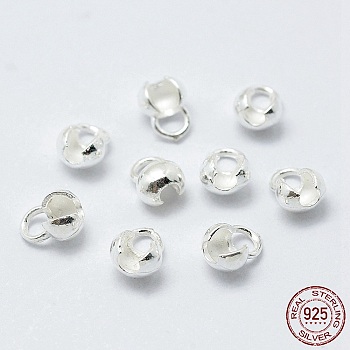 925 Sterling Silver Bead Tips Knot Covers, Silver, 6x5x4mm, Hole: 1.5mm