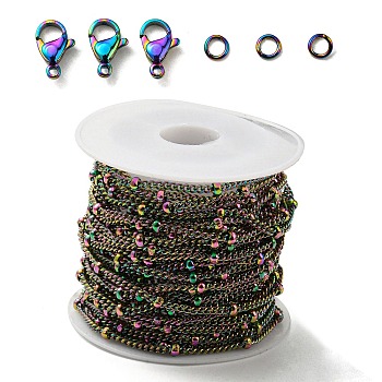 DIY Chain Jewelry Set Making Kit, Including Rainbow Color Ion Plating(IP) 304 Stainless Steel 5M Satellite Chains & 10Pcs Clasps & 20Pcs Jump Rings, 1Pc Plastic Spool, Rainbow Color, Satellite Chain: 2.5x1.5x1mm