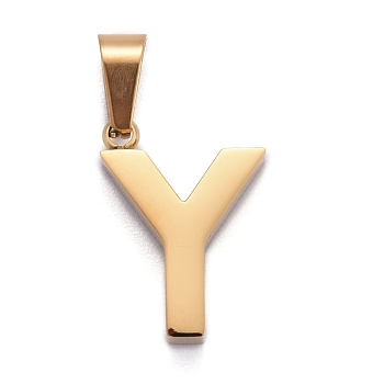 Ion Plating(IP) 304 Stainless Steel Letter Pendants, Manual Polishing, Alphabet, Golden, Letter.Y, 18x13x3.5mm, Hole: 6.5x3.5mm