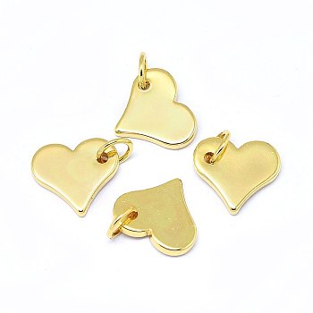 Brass Charms, Heart, Real 18K Gold Plated, 10x11x1.5mm, Hole: 3.5mm